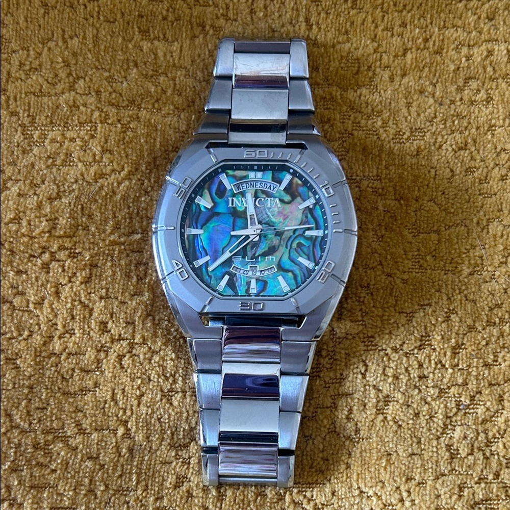 Invicta Silver Watch with Abalone Iridescent Dial